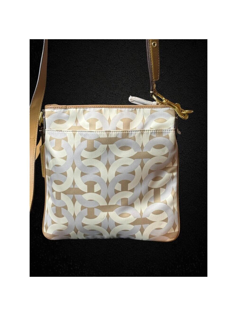 Coach Madison Signature Op Art Crossbody (Style 43316) NWOT Tan/Silver - Picture 3 of 9